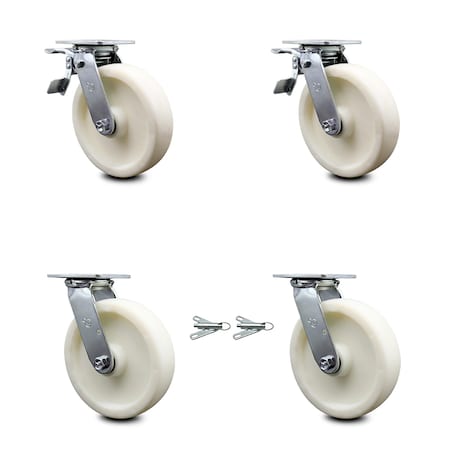 Service Caster 8 Inch Nylon Caster Set with Roller Bearings 2 Brakes 2 Swivel Locks SCC SCC-TTL30S820-NYR-2-BSL-2